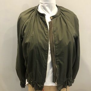 H&M Moss green silky bomber jacket with gold zipper